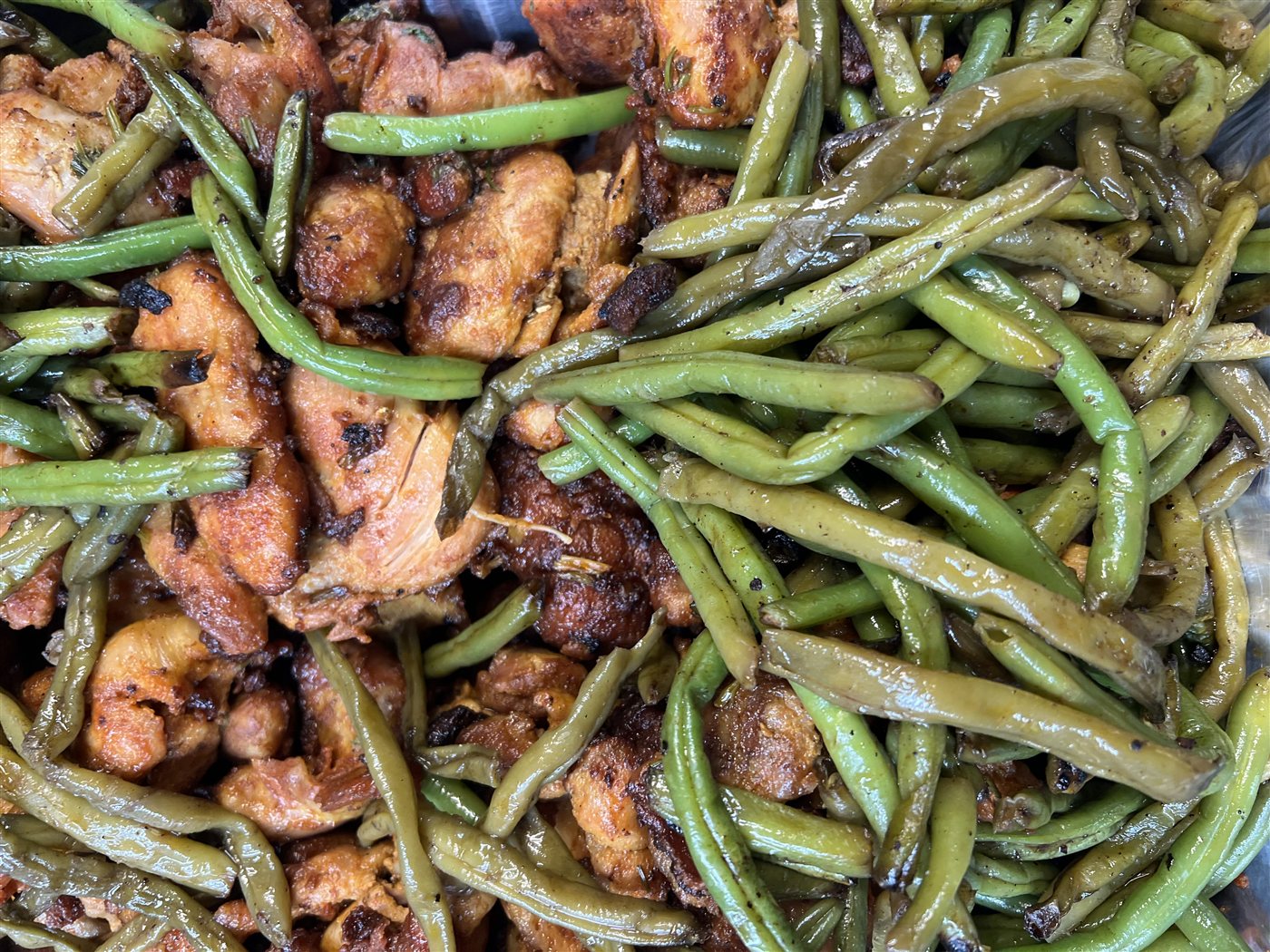 Green beans and golden seasoned bites